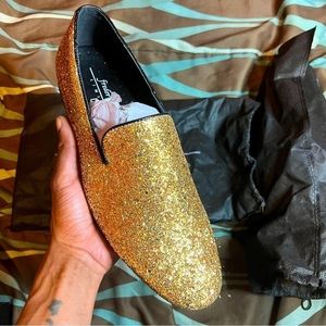 Casual dress shoes with gold glitter men’s fashion